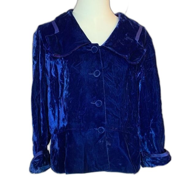 Vintage Gloria Swanson by Forever Young Blue Velvet Button Up Coat - Picture 1 of 13